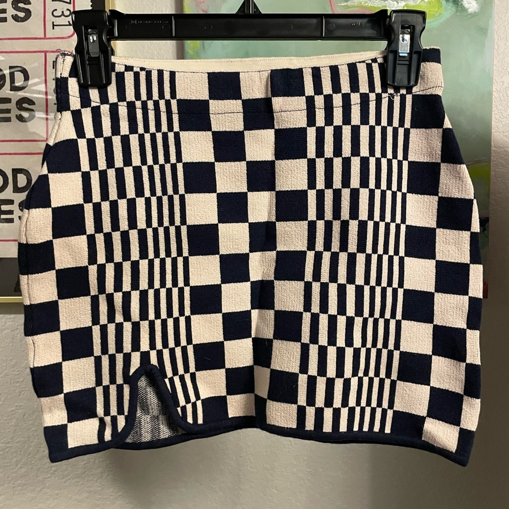 Checkered Mini Skirt in Navy and Cream - Picture 1 of 5
